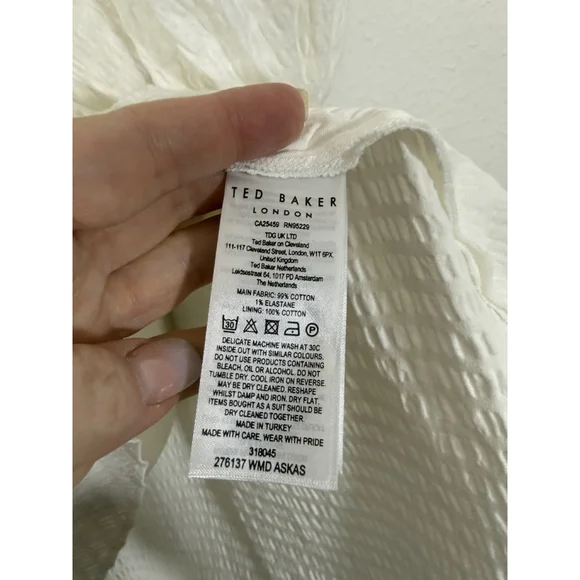 Ted Baker Askas Seersucker Smocked Tie Front Dress 8 White Cocktail Party $285 - Picture 9 of 11